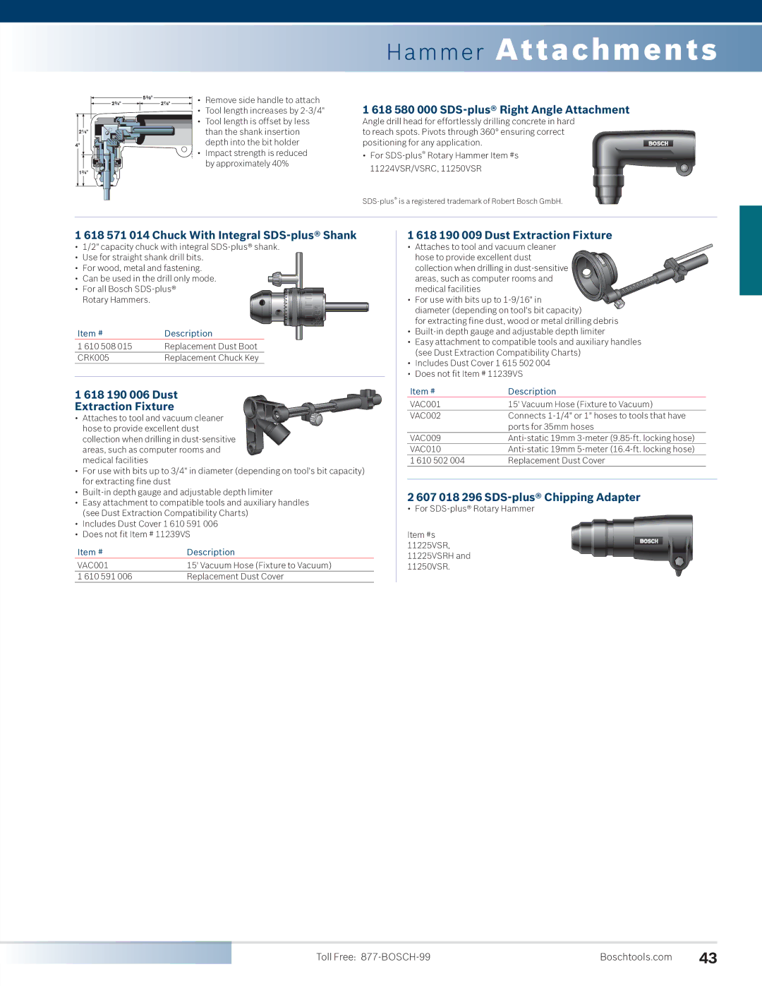 Bosch Power Tools 11253VSR  618 580 000 SDS-plus Right Angle Attachment,  618 571 014 Chuck With Integral SDS-plus Shank 